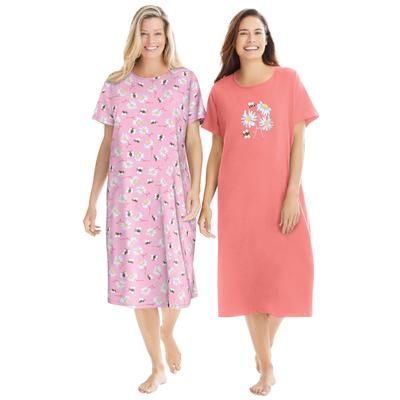 Plus Size Women's 2-Pack Long Sleepshirts by Dreams & Co. in Sweet Coral Bees (Size 1X/2X) Nightgown