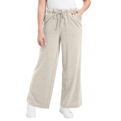 Plus Size Women's French Terry Wide-Leg Pant by June+Vie in Heather Oatmeal (Size 10/12)