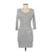 TOBI Casual Dress - Bodycon Scoop Neck 3/4 sleeves: White Print Dresses - Women's Size Medium