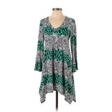 Emma Rose Casual Dress - A-Line V Neck 3/4 sleeves: Teal Floral Dresses - Women's Size Small