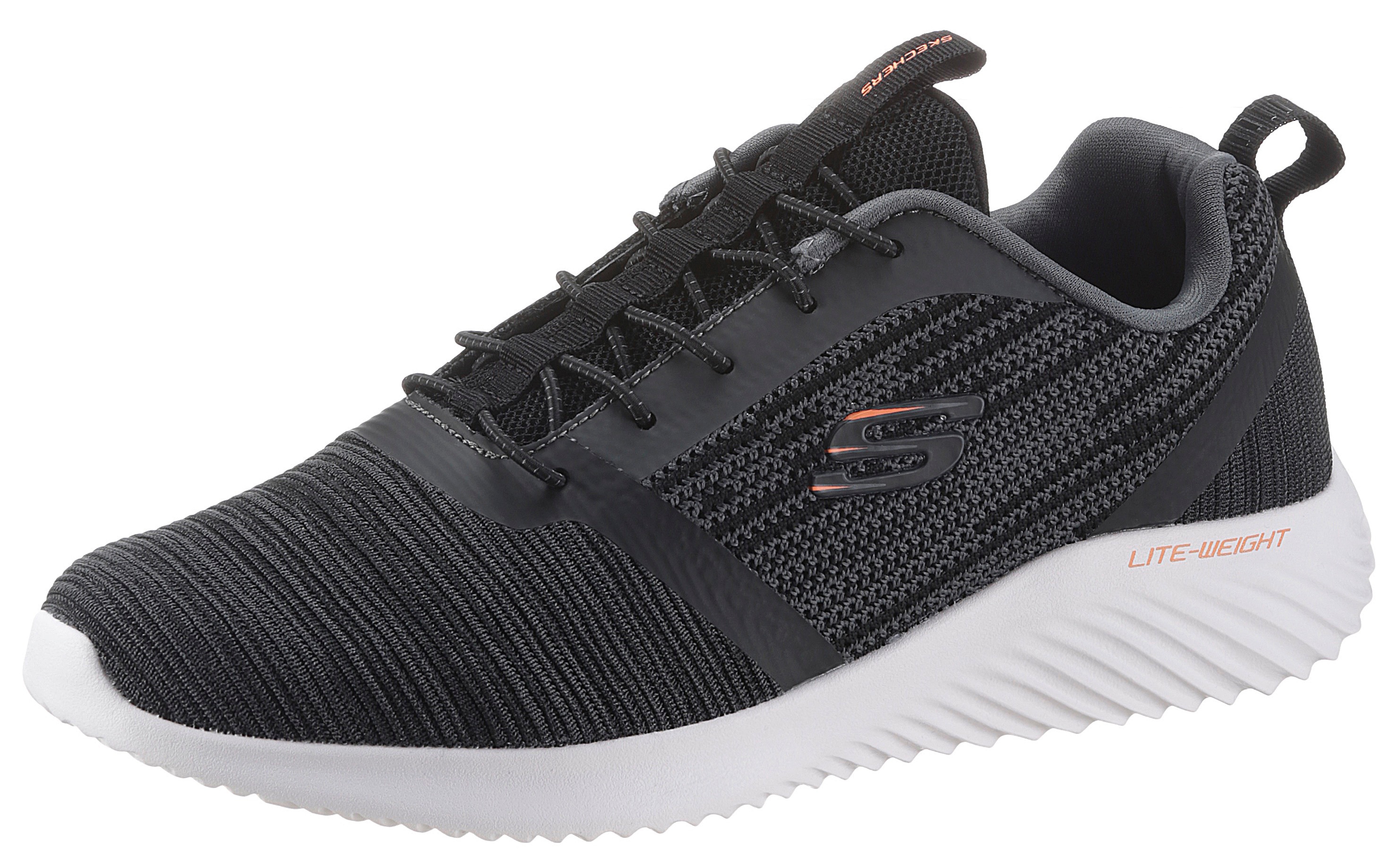 Slip-On Sneaker SKECHERS "BOUNDER", Herren, Gr. 41, grau (anthrazit), Synthetik, Textil, Schuhe, Slipper, Sommerschuh, Freizeitschuh mit leichter Laufsohle