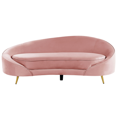 Sofa Rosa Samtstoff 3-Sitzer Oval Gebogen Dicke Polsterung mit Metallfüßen Gold Freistehend Retro Glamourös für Wohnzimm