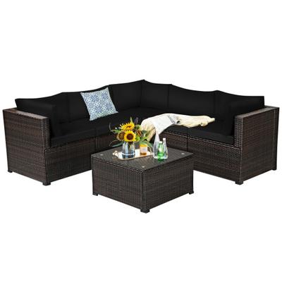 Costway 6 Pieces Patio Furniture Sofa Set with Cushions for Outdoor-Black