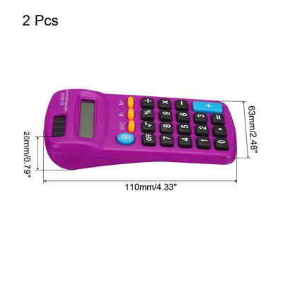 2Pcs Small Pocket Calculator 8 Digit Display Office Handheld Calculators Purple