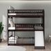 Full-Over-Full-Over-Full Triple Bed with Built-in Ladder and Slide, Triple Bunk Bed with Guardrails