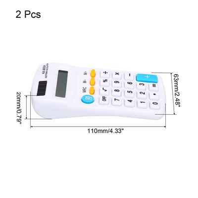 2Pcs Small Pocket Calculator 8 Digit Display Office Handheld Calculators White