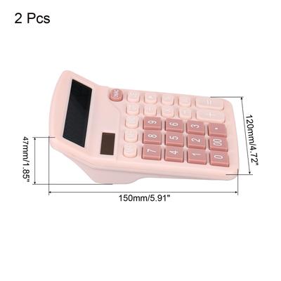 2Pcs Desk Calculator 12 Digits Large LCD Display Electronic Calculator Pink