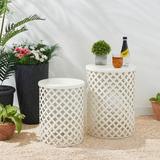 Glitzhome Set of 2 Multi-functional Metal Garden Stool Planter Stand Accent Table