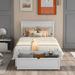 Solid Pine Wood Twin Size Platform Bed with Under-bed Drawer&Headboard, Gray