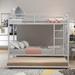 Twin-over-Twin Metal Bunk Bed with Trundle, Can Be Divided Into Two Beds, No Box Spring Needed, White