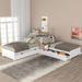 L-shaped Platform Bed with 1 Twin Trundle and 2 Drawers Linked with Built-in Desk,Twin, White