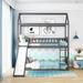 Twin Over Twin Wood Bunk Bed House Bed with Slide&Ladder&Guardrail&Roof, White