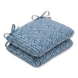 Pillow Perfect Outdoor/ Indoor Herringbone Ink Blue Rounded Corners Seat Cushion (Set of 2)