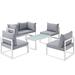 Ergode Fortuna 6 Piece Outdoor Patio Sectional Sofa Set - White Gray