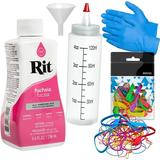Rit Dye Liquid Fuchsia All-Purpose Dye 8oz Pixiss Tie Dye Accessories Bundle with Rubber Bands Gloves Funnel and Squeeze Bottle