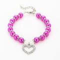 Heart Shape Cat and Dog Jewelry Pearl Necklace Diamond-studded Pet Accessories Collar Necklaces Pet Collar Pendants FUCHSIA L