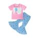 Toddler Kid Baby Girls Outfits Short Sleeve Mermaid Print T-Shirt Fish Scale Flared Pants Summer Clothes Sets