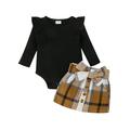 Ma&Baby Newborn Baby Girl Clothes Set 2Pcs Ribbed Long Sleeve Romper Bodysuit and Plaid Skirt Outfit Set