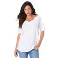 Plus Size Women's Scalloped Scoop Neck Ultimate Tee by Roaman's in White (Size 26/28)
