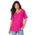 Plus Size Women's Scalloped Scoop Neck Ultimate Tee by Roaman's in Vivid Pink (Size 12)