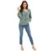 Plus Size Women's Knit Top With Ruffled V-Neck by ellos in Grey Spruce (Size 22/24)