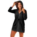 Plus Size Women's French Terry Tie Waist Hoodie Cover Up by Swimsuits For All in Black (Size 18/20)