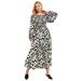 Plus Size Women's Smocked Bodice Tiered Midi Dress by ellos in Black Ivory Print (Size 26/28)