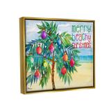 The Holiday Aisle® Merry Beachy Christmas Holiday Palm - Floater Frame Graphic Art on Canvas in Blue/Green | 17 H x 21 W x 1.7 D in | Wayfair