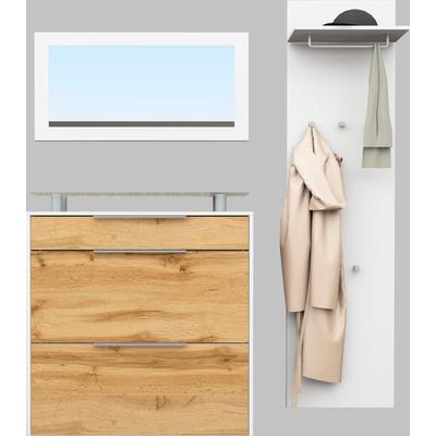 Garderoben-Set BORCHARDT MÖBEL "Oliva", weiß (weiß matt, eichefarben wotan), Kastenmöbel-Sets, (3-tlg.), mit hängendem Schuhschrank, Paneel und Spiegel Image