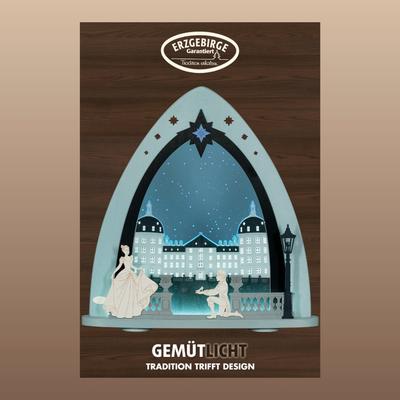 LED Lichterbogen WEIGLA "Moritzburg, moderne Lichterspitze aus Holz & Acrylglas", grau (grau, blau), B:52,00cm H:53,50cm T:9,00cm, Holz, Holz, Schwibbögen, Erzgebirge garantiert, Weihnachtsdeko Innen, Weihnachtsbeleuchtung Image