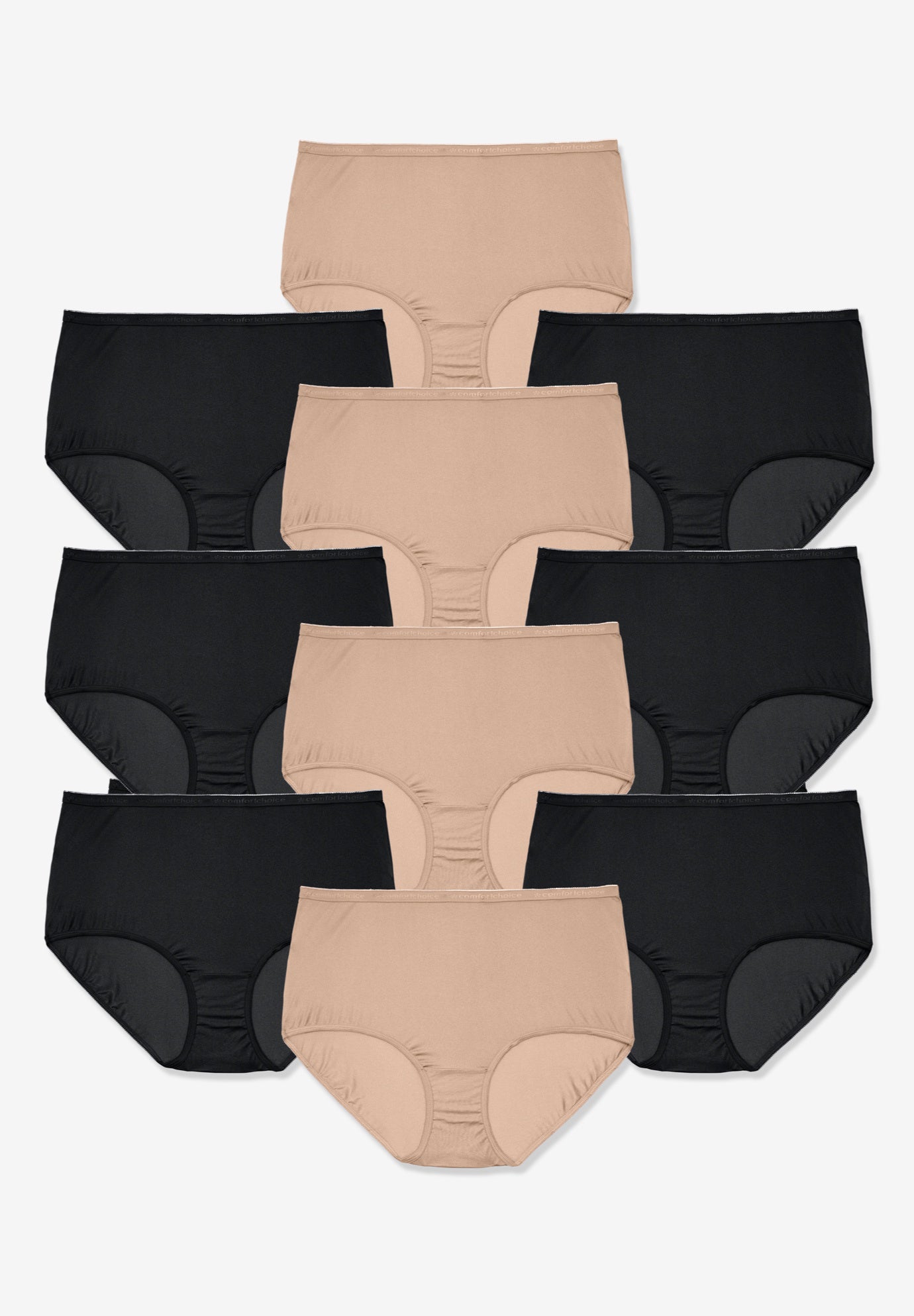Plus Size Women's Full Coverage Nylon Brief 10-Pack by Comfort Choice in Nude Black Pack (Size 7) Underwear