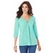 Plus Size Women's Keyhole V-Neck Tee by Roaman's in Soft Jade (Size 26/28)