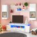 Functional TV Stand, 5 Pieces Floating TV Stand Set, High Gloss Wall Mounted Entertainment Center with 16-color LED Light Strips