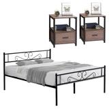 Victorian 3-Piece White Bedroom Set Bed Frame and White Nightstand Set of 2