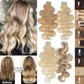 MY-LADY Wavy Tape in Remy Human Hair Extensions Curly Body Wavy Seamless Skin Weft Full Head Hairpiece US Stock 20PCS 18 #27 Dark Blonde