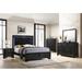 House of Hampton® Elahni Black LED Upholstered Panel Bedroom Set Special 5 Bed Dresser Mirror Nightstand Chest Metal in Black/Brown | Wayfair