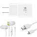 OEM EP-TA20JBEUGUS Inbox Replacement 15W Adaptive Fast Wall Charger for vivo V15 Includes Fast Charging 3.3FT Micro USB Charging Cable and 3.5mm Earphone with Mic â€“ 3 Items Bundle - White