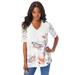 Plus Size Women's V-Neck Lace-Print Ultra Femme Tee by Roaman's in Multi Butterfly Garden (Size 14/16)