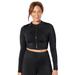 Plus Size Women's Chlorine Resistant Long Sleeved Cropped Zip Tee by Swimsuits For All in Black (Size 22)