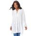 Plus Size Women's Ruffle Pintuck Crinkle Tunic by Roaman's in White (Size 12 W)