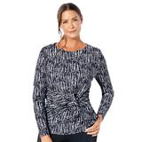 Plus Size Women's Long Sleeve Twist Front Tee by Swimsuits For All in Black Abstract Stripe (Size 12)