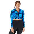 Plus Size Women's Chlorine Resistant Long Sleeved Cropped Zip Tee by Swimsuits For All in Blue Electric Palm (Size 14)