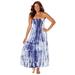 Plus Size Women's Strapless Smocked Maxi Dress Cover Up by Swimsuits For All in Blue Tie Dye (Size 10/12)