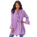 Plus Size Women's Ruffle Pintuck Crinkle Tunic by Roaman's in Violet (Size 30 W)