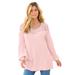 Plus Size Women's Sweetheart Crochet Pullover Sweater by Roaman's in Soft Blush (Size 14/16)