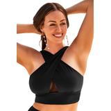 Plus Size Women's Longline High Neck Bikini Top by Swimsuits For All in Black (Size 16)