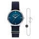 VICTORIA HYDE Quartz Watch with Stainless Steel Strap Ladies Wrist Watch Bracelet Set Silver Minimalist Simple Women's Watch, Dark Blue Leather