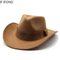 Chapeau de Cowboy occidental en laine pour homme et femme casquette en feutre à large bord pour