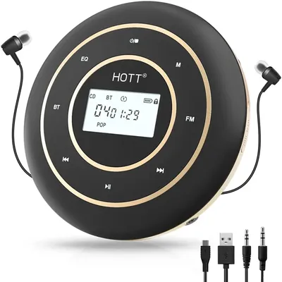 Lecteur CD Portable HiFi Bluetooth 5.0 et Transmetteur FM Stéréo Rechargeable Bouton de Vibration