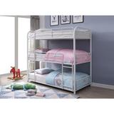 Cairo Twin over Twin over Twin Metal Bunk Bed with Guardrails and Ladder - Triple Twin Bunk Bed in White